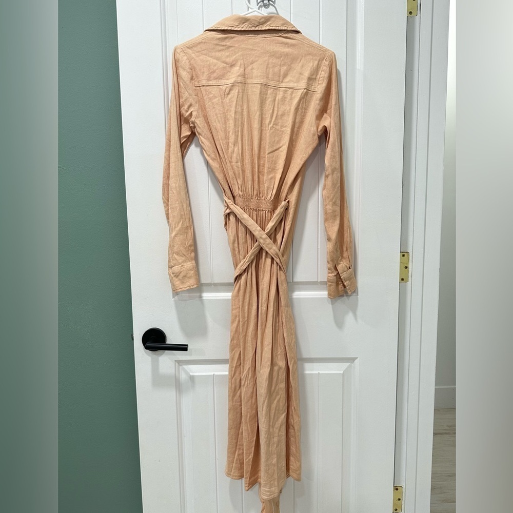 NWT Monrow Linen Tie Midi Dress Desert Mist - Picture 10 of 10